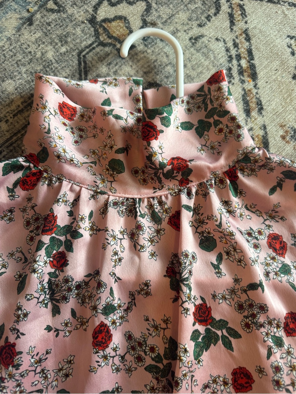 Women’s Pink Floral High-Neck Blouse